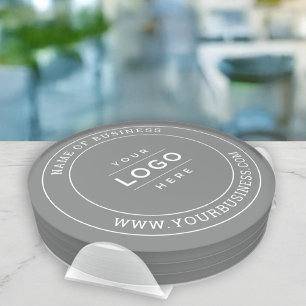 Round Custom Gray Business Logo Company Branded Coaster Set