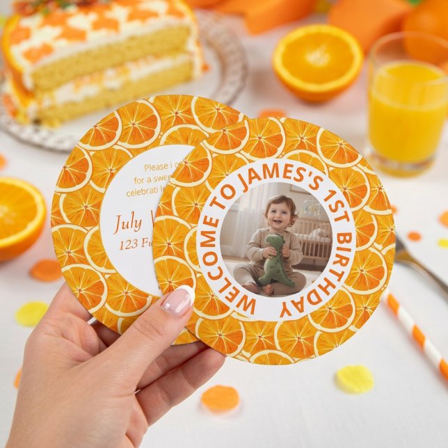 Round Custom Photo & Citrus Birthday Invitation (Creator Uploaded)