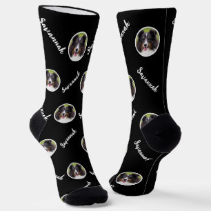 Round Custom Photo Template With Name On Black Socks