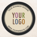 Round Custom Pulpboard Paper Coasters Company Logo<br><div class="desc">Personalize these round pulpboard paper coasters with your own company logo, business slogan, website address, or other custom text. These are 50 point pulpboard featuring a black border and curved text with a modern elegant design. You can customize the color to match your corporate colors. Custom logo paper coasters can...</div>