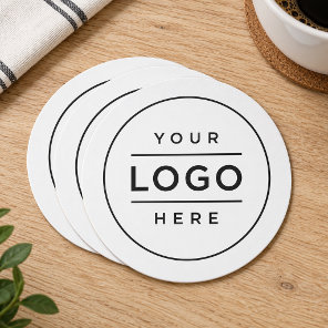 Round Custom White Business Logo Minimal Paper Coaster
