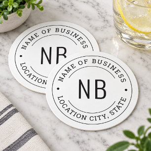 Round Custom White Business Monogram Location Paper Coaster