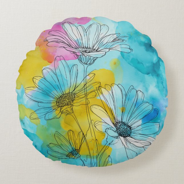 Round Daisy Flower Floral Throw Pillow Gift (Front)