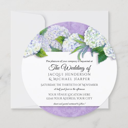 Round Damask Hydrangea Purple Floral Wedding Invitation