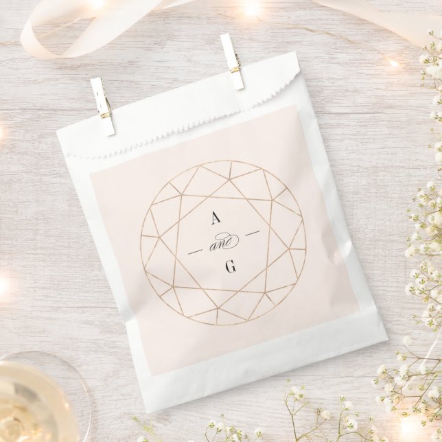 Round Diamond Gem Geometric Monogram Chic Wedding Favor Bag (Clipped)