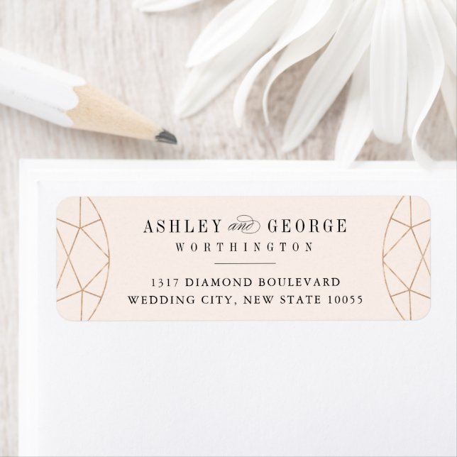 Round Diamond Gem Geometric Monogram Chic Wedding Label (Insitu)