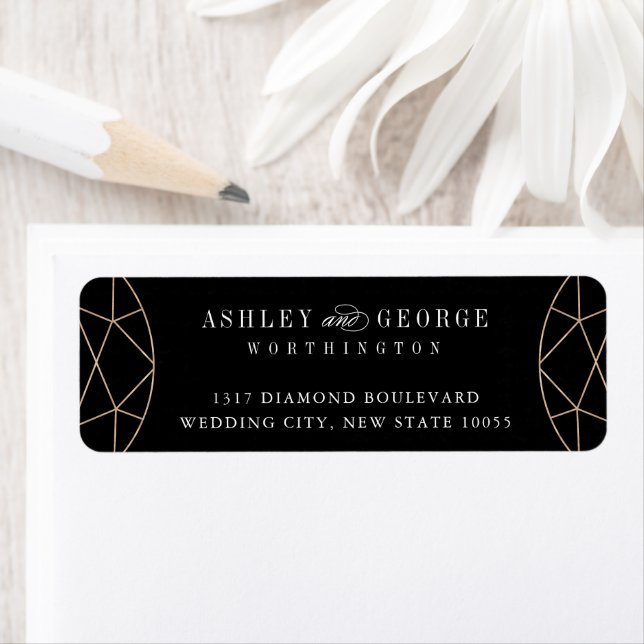 Round Diamond Gem Geometric Monogram Chic Wedding Label (Insitu)