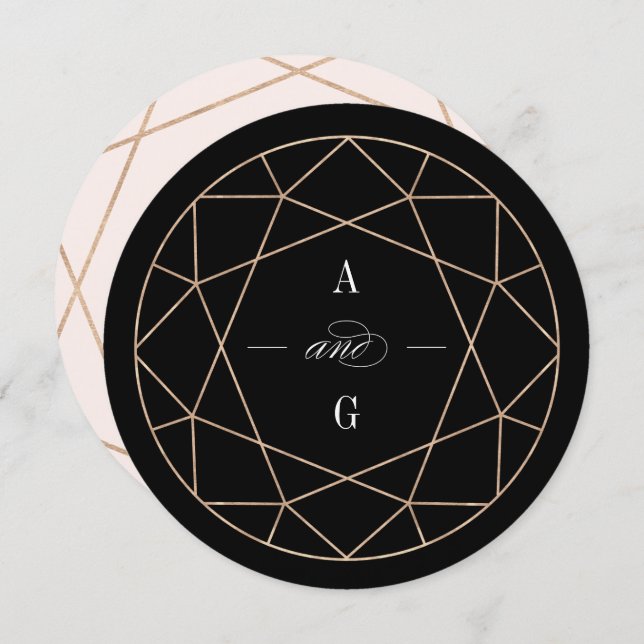 Round Diamond Gemstone Geometric Elegant Wedding Invitation (Front/Back)