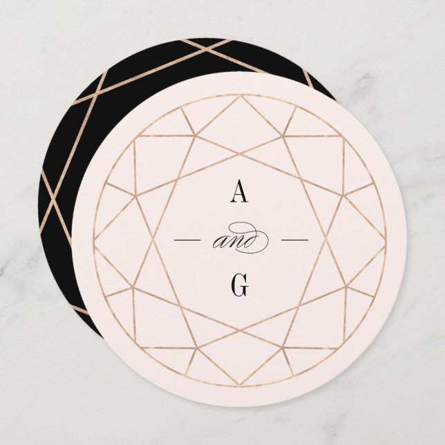 Round Diamond Gemstone Geometric Stylish Wedding Invitation (Front/Back)