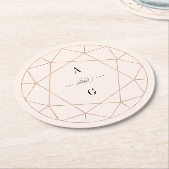 Round Diamond Gemstone Geometric Stylish Wedding Round Paper Coaster by fatfatin_blue_knot at Zazzle