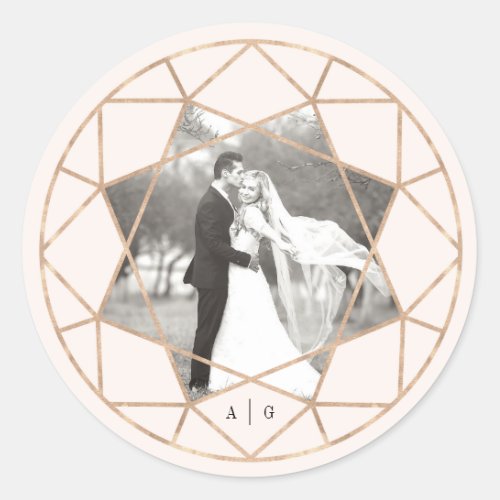 Round Diamond Geometric Chic Wedding Photo Classic Round Sticker