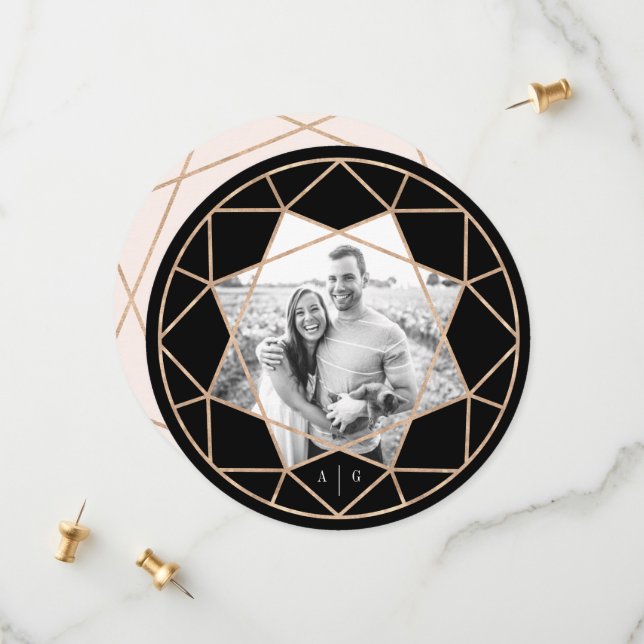 Round Diamond Geometric Gemstone Modern Chic Photo Save The Date (Front/Back In Situ)
