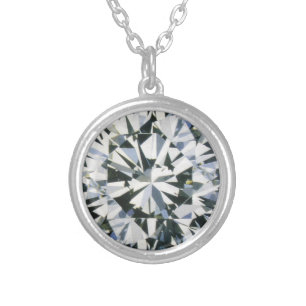 Round Diamond Image Silver Plated Necklace