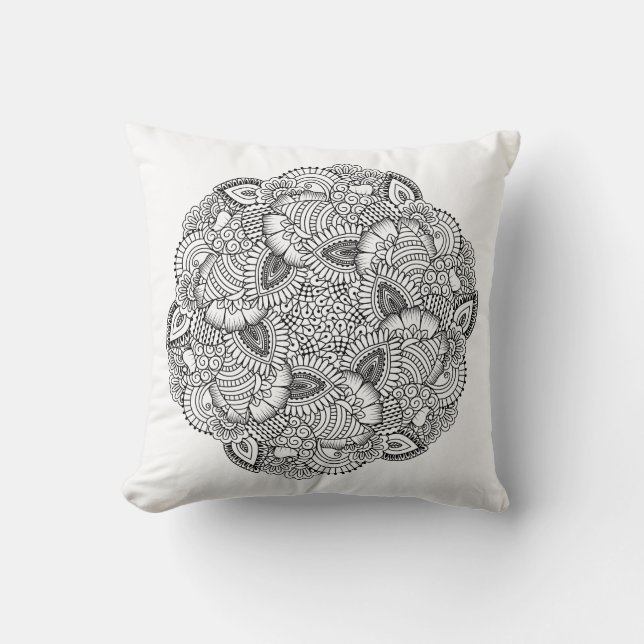 Round Doodle Design Throw Pillow (Front)