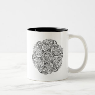 Round Doodle Design Two-Tone Coffee Mug