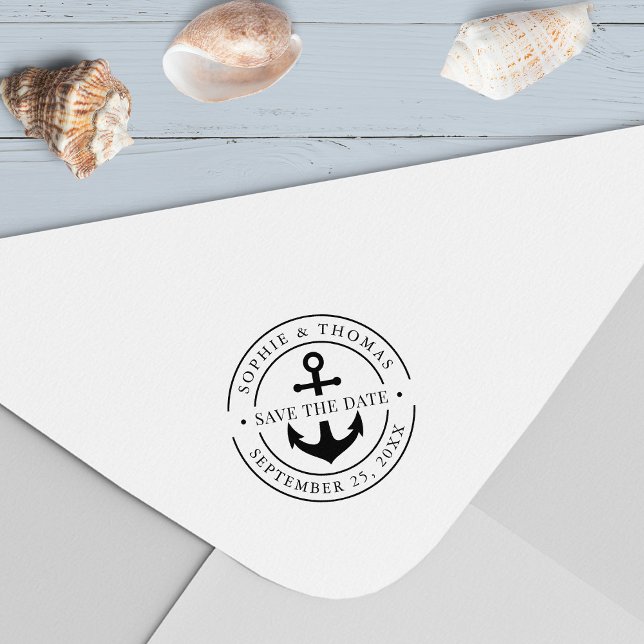 Round Double Border Anchor Save the Date Self-inking Stamp (Creator Uploaded)