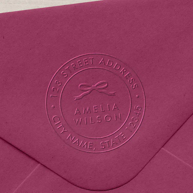 Round Double Border Chic Ribbon Return Address Embosser | Zazzle