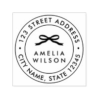 Round Double Border Chic Ribbon Return Address Self-inking Stamp