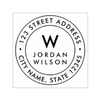 Round Double Border Modern Monogram Return Address Self-inking Stamp