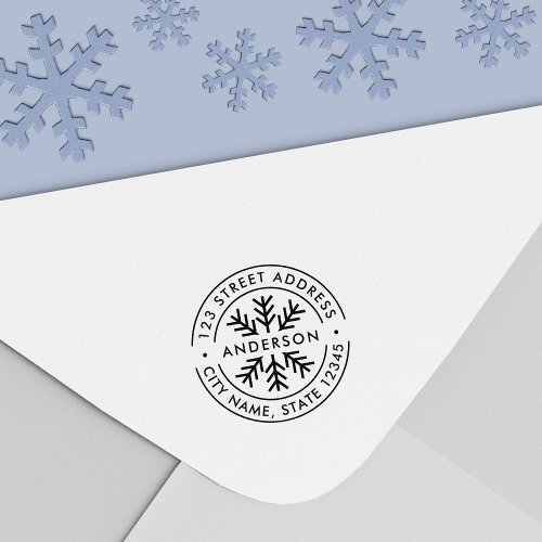 Round Double Border Snowflake Return Address Self_inking Stamp