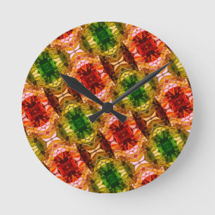 Round drawing generate red, green, and gold shapes clock