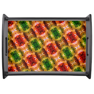 Round drawing generate red, green, and gold shapes serving tray