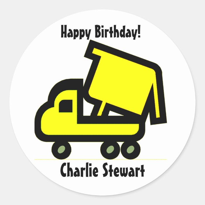 Round Dump Truck Birthday Gift Tag Label Stickers