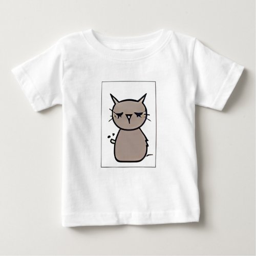  Round_Eared Brown_Grey Cat Cartoon Emoticon Burp Baby T_Shirt