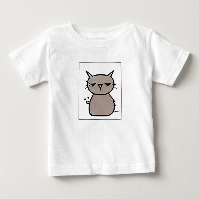  "Round-Eared Brown-Grey Cat Cartoon Emoticon Burp Baby T-Shirt (Front)