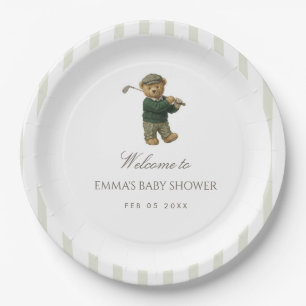 Round eddy Bear Golf Baby Shower New to the Club Paper Plates