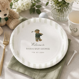 Round eddy Bear Golf Baby Shower New to the Club Paper Plates