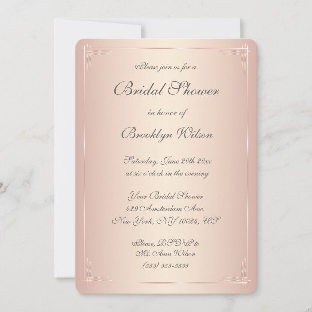 Round Elegant Blush Bridal Shower Invitations (Front)