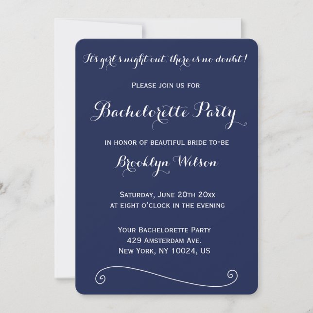 Round Elegant Navy Blue Bachelorette Party Invite (Front)