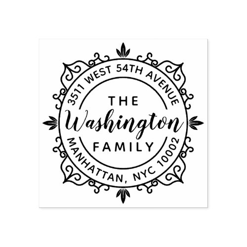 Round Elegant Script Family Name Return Address Rubber Stamp Round Elegant Script Family Name Return Address Rubber Stamp