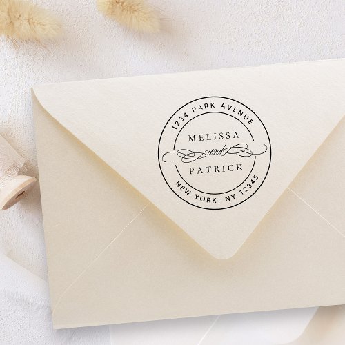 Round Elegant Wedding Return Address  Self_inking Stamp