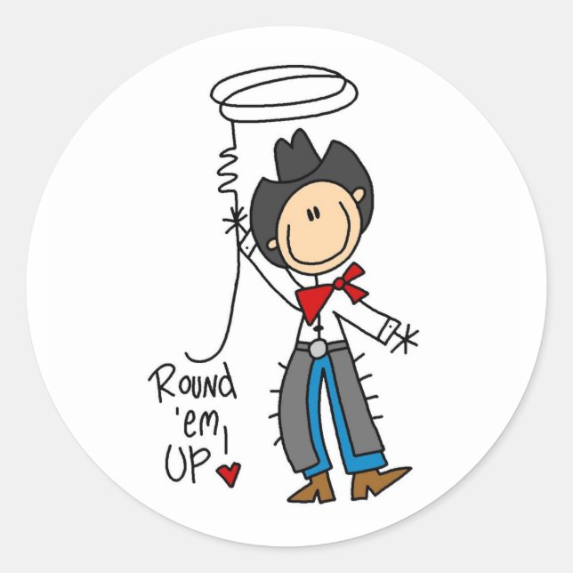 Round 'Em Up! Cowboy Stick Figure Sticker (Front)