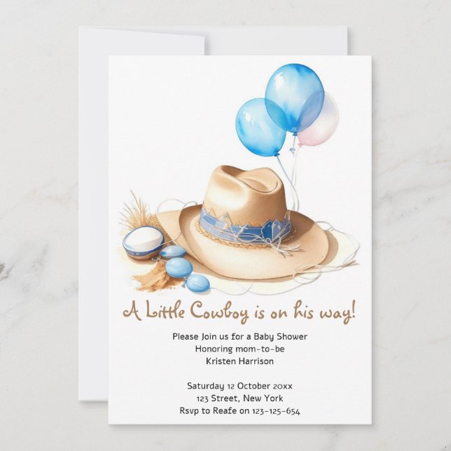 Round 'Em Up - Watercolor Cowboy Baby Shower Invitation (Front)