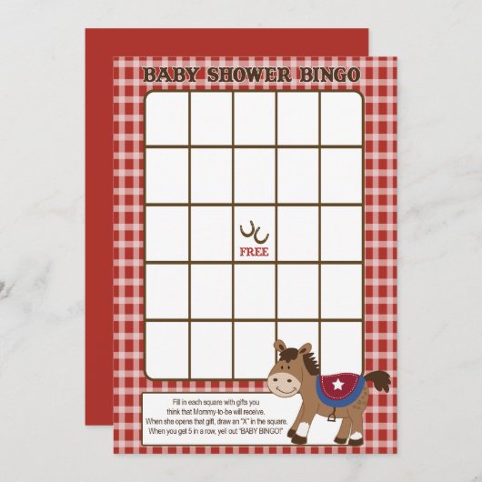 Round Em Up Western Horse Baby Shower Bingo (Front/Back)