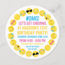 Round Emoji Birthday Party Invitation