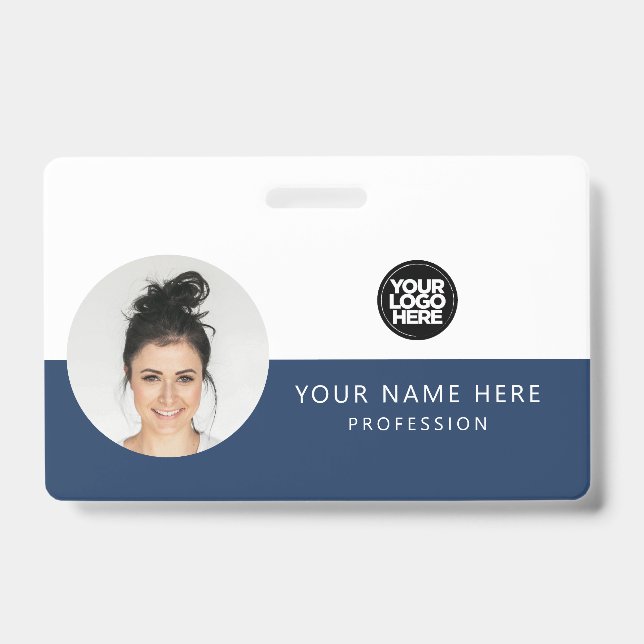 Round Employee Photo, QR Code, Logo, Name Badge (Front)