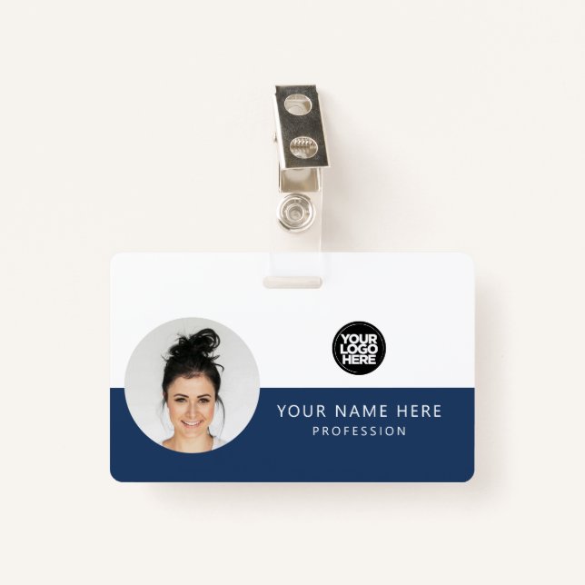 Round Employee Photo, QR Code, Logo, Name Badge (Front with Clip)
