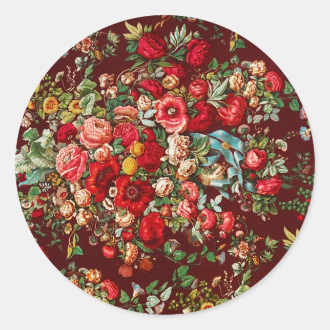 ROUND ENVELOPE SEAL STICKER FLORAL VINTAGE CHINTZ (Front)