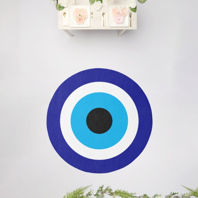Round Evil Eye Blue Mati Nazar area rug (Insitu (Wedding))