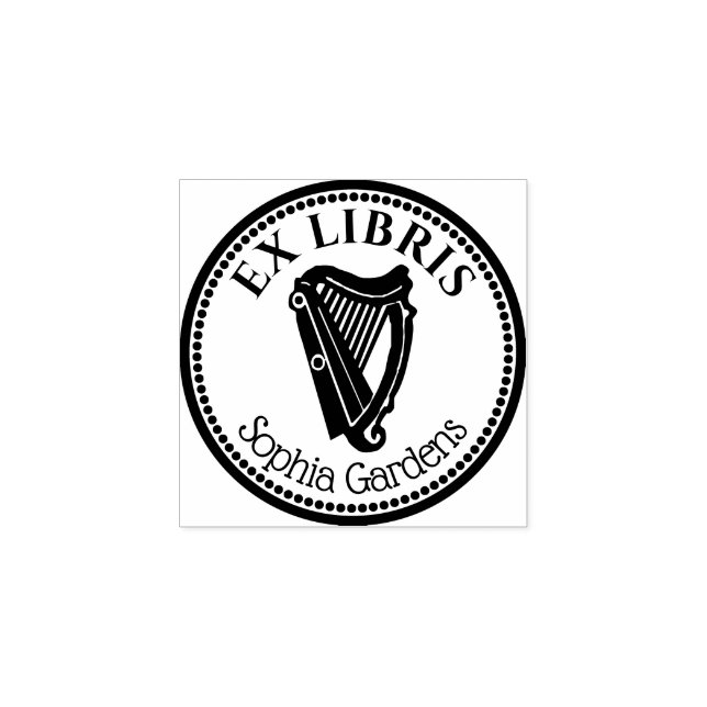 Round Ex Libris - Harp Rubber Stamp (Imprint)
