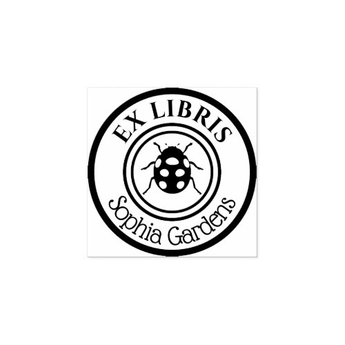 Round Ex Libris Ladybird Motif Rubber Stamp