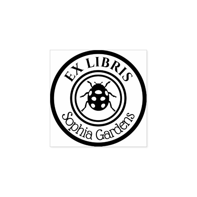 Round Ex Libris Ladybird Motif Rubber Stamp (Imprint)