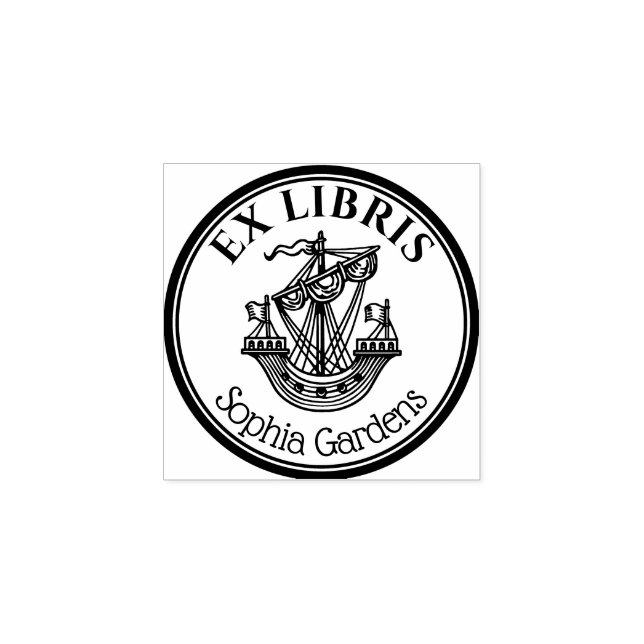 Round Ex Libris Lymphad Motif v2 Rubber Stamp (Imprint)