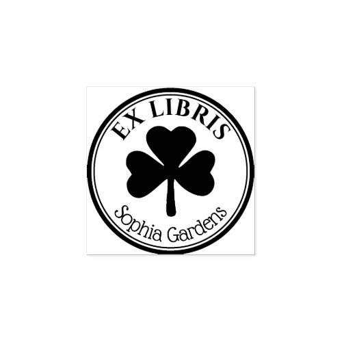 Round Ex Libris _ ShamrockClover Motif Rubber Sta Rubber Stamp