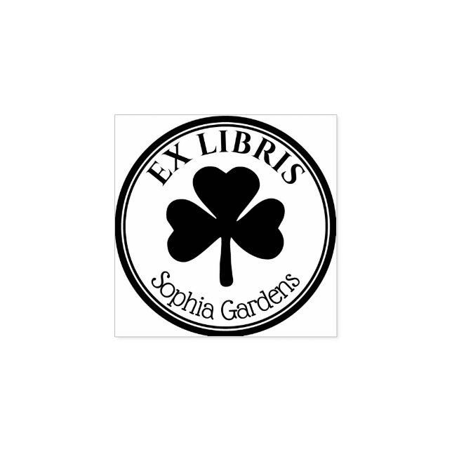 Round Ex Libris - Shamrock/Clover Motif Rubber Sta Stamp (Imprint)