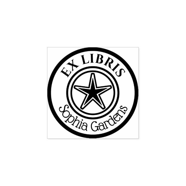 Round Ex Libris Star Motif Rubber Stamp (Imprint)